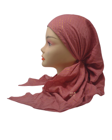 SG CS-03MP Medium Pink Golden Lurex Stripes Cotton Adjustable Pre-Tied Bandanna myselflingerie.com